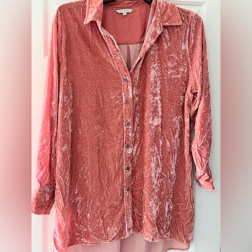 John Mark Velvet Shirt in Coral, sz XL